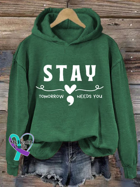 Women’s Stay Tomorrow Needs You Inspirational Printed Casual Hoodie Green / S