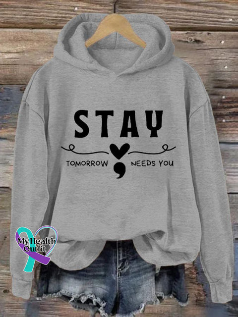 Women’s Stay Tomorrow Needs You Inspirational Printed Casual Hoodie Light Grey / S
