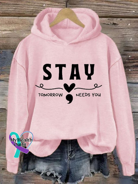 Women’s Stay Tomorrow Needs You Inspirational Printed Casual Hoodie Pink / S