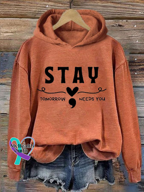 Women’s Stay Tomorrow Needs You Inspirational Printed Casual Hoodie Pumpkin Orange / S