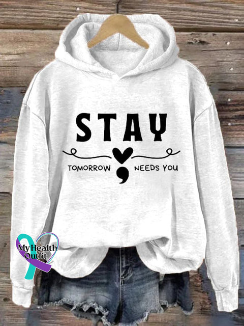 Women’s Stay Tomorrow Needs You Inspirational Printed Casual Hoodie White / S