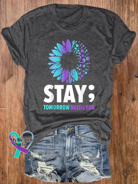 Women’s Stay Tomorrow Needs You Mental Health Matters Printed Tee Dark Grey / S