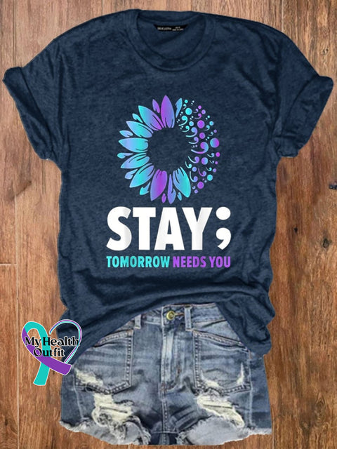 Women’s Stay Tomorrow Needs You Mental Health Matters Printed Tee Navy / S