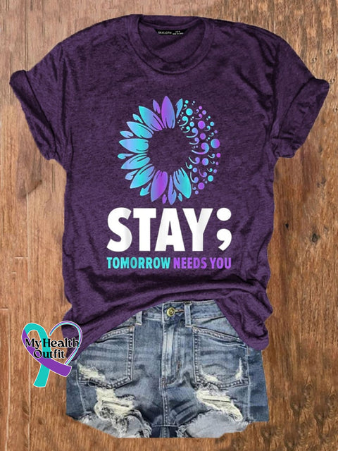 Women’s Stay Tomorrow Needs You Mental Health Matters Printed Tee Purple / S