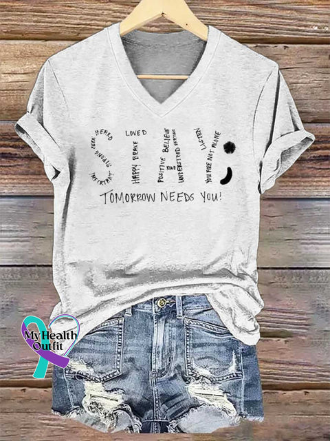 Women’s STAY TOMORROW NEEDS YOU V-neck Casual T-Shirt White / S