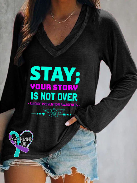 Women’s Stay; Your Story Is Not Over Suicide Prevention Awareness T-Shirt Black / S