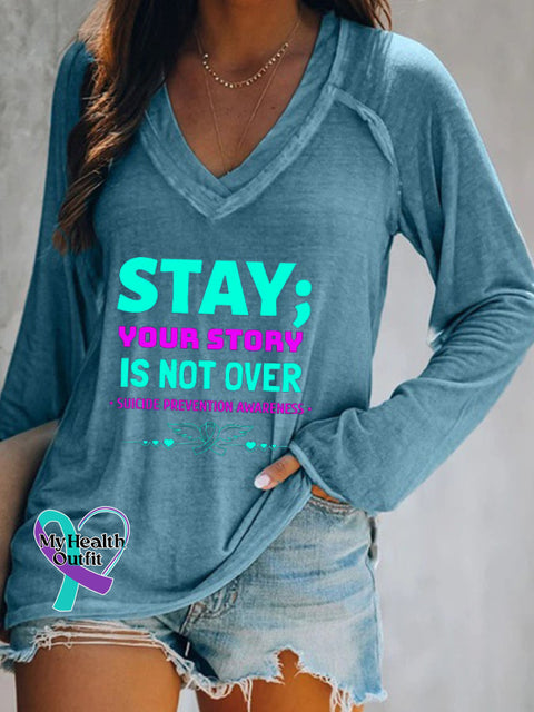 Women’s Stay; Your Story Is Not Over Suicide Prevention Awareness T-Shirt Blue / S