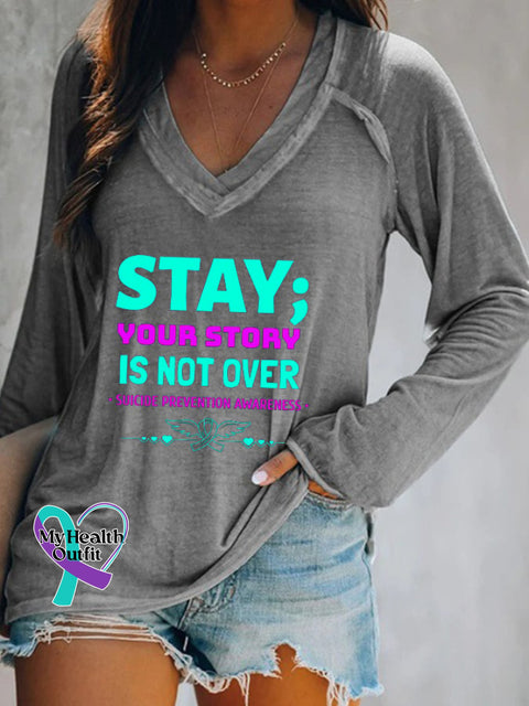Women’s Stay; Your Story Is Not Over Suicide Prevention Awareness T-Shirt Grey / S