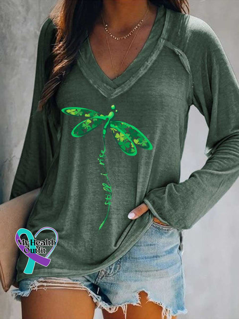 Women’s Still I Rise V Neck Long Sleeve Tops Green / S