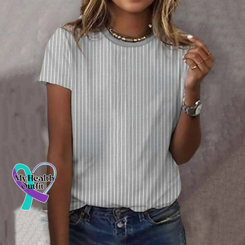 Women’s Striped Breast Cancer Awareness Print Casual T-Shirt Gray / S