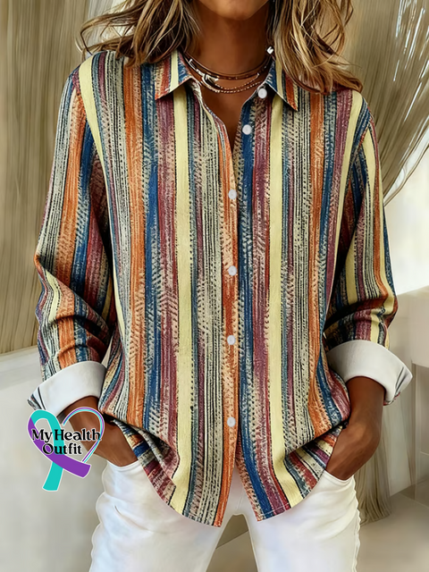 Women’s Striped Print Casual Cotton Shirt Multicolor / S