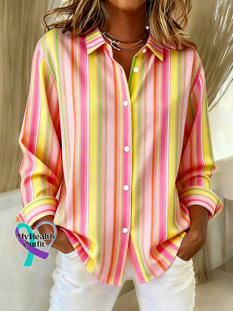 Women’s Striped Print Casual Cotton Shirt Multicolor / S