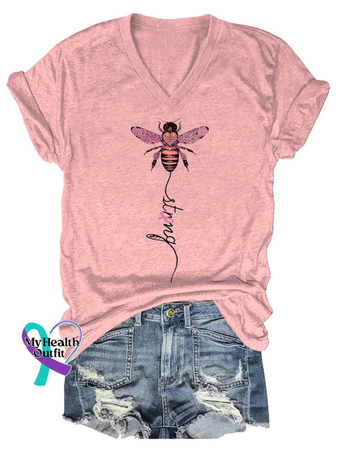 Women’s Strong Breast Cancer Awareness V neck Casual T Shirt LightPink / S