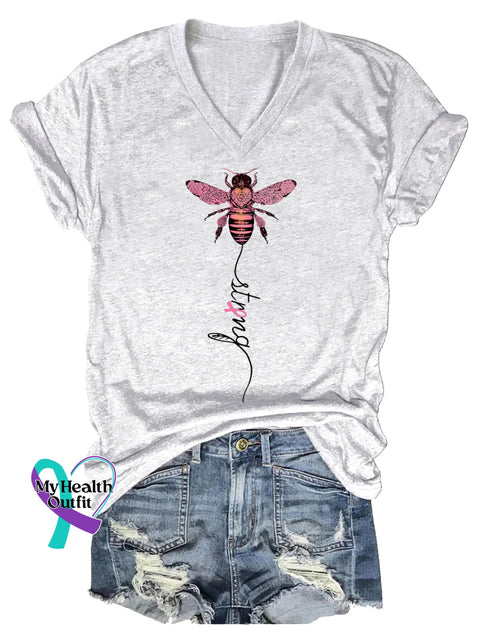 Women’s Strong Breast Cancer Awareness V neck Casual T Shirt White / S