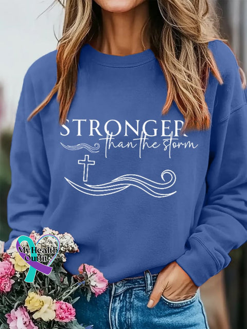 Women’s Stronger Than The Storm Inspirational Casual Sweatshirt Blue / S