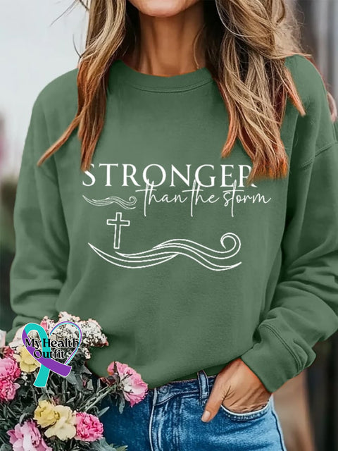 Women’s Stronger Than The Storm Inspirational Casual Sweatshirt Green / S