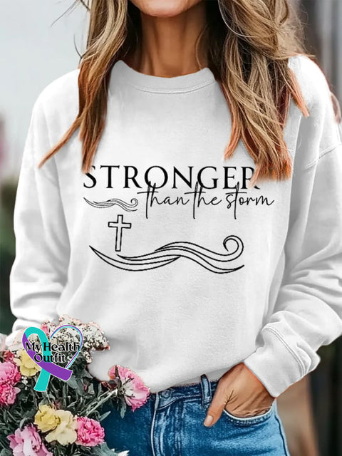 Women’s Stronger Than The Storm Inspirational Casual Sweatshirt White / S