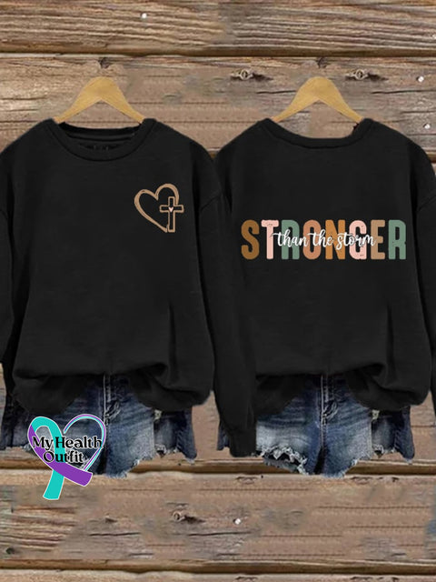 Women’s Stronger Than The Storm Print Round Neck Sweatshirt Black / S