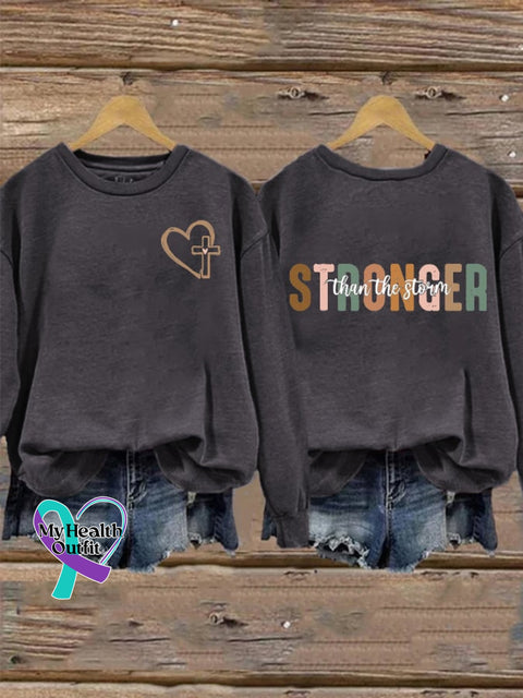 Women’s Stronger Than The Storm Print Round Neck Sweatshirt Dark Grey / S