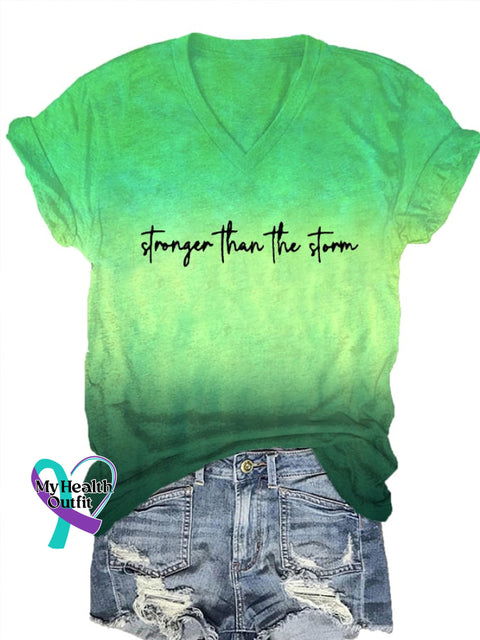 Women’s Stronger Than The Storm Print V-Neck T-Shirt Picture 2 / S
