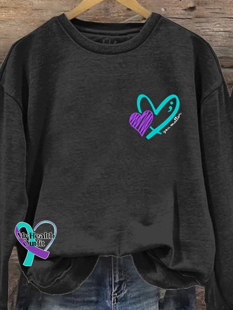 Women’s Suicide Awareness Ribbon And Wings You Matter Print Casual Sweatshirt