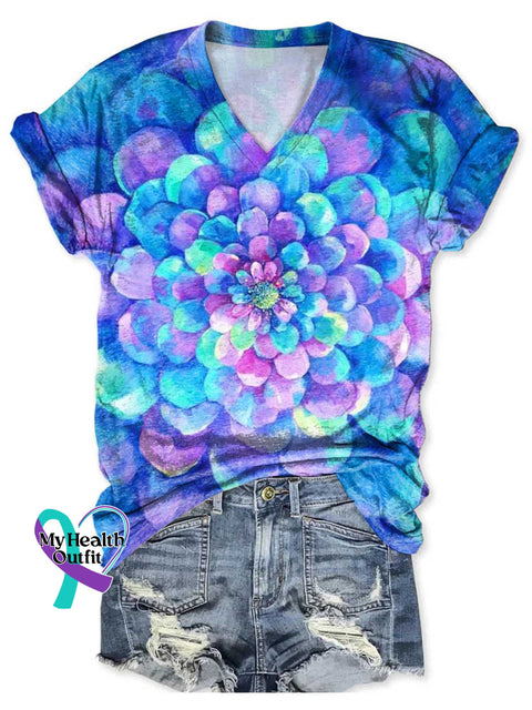 Women’s Suicide Prevention Awareness Art V neck Casual T Shirt Multicolor / S