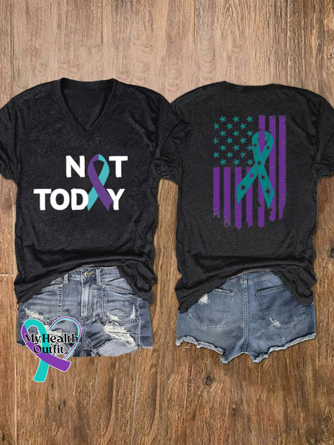 Women’s Suicide Prevention Awareness Not Today Print V Neck T-Shirt Black / S