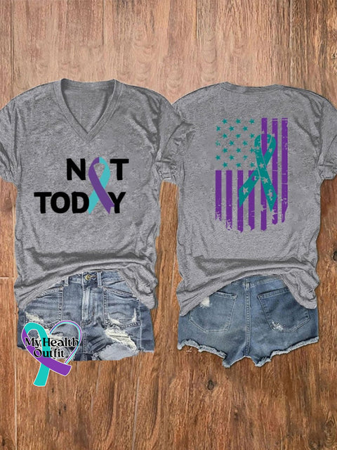 Women’s Suicide Prevention Awareness Not Today Print V Neck T-Shirt Light Grey / S