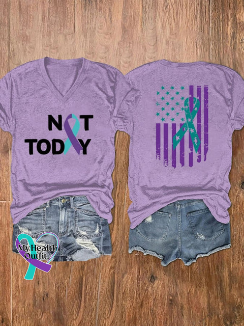 Women’s Suicide Prevention Awareness Not Today Print V Neck T-Shirt Light Purple / S