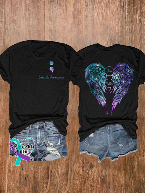 Women’s Suicide Prevention Awareness Print Casual T-Shirt