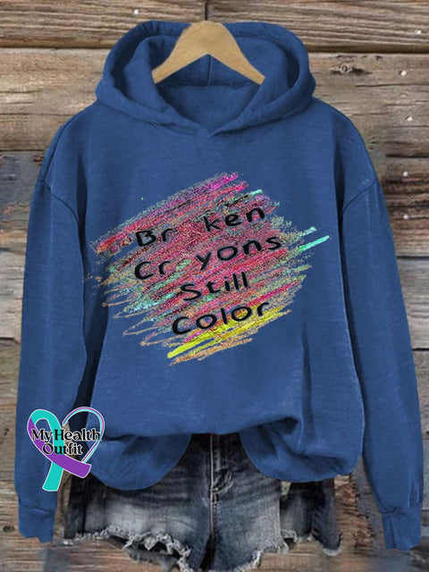 Women’s Suicide Prevention Broken Crayons Still Color Printed Casual Long Sleeve Sweatshirt Blue / S