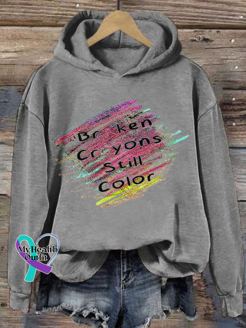 Women’s Suicide Prevention Broken Crayons Still Color Printed Casual Long Sleeve Sweatshirt Light