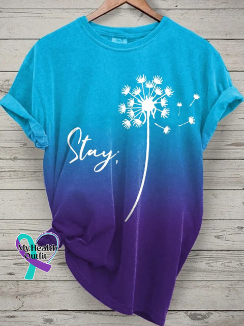 Women’s Suicide Prevention Dandelion Teal And Purple Stay Semicolon Print Shirt As Shown / S