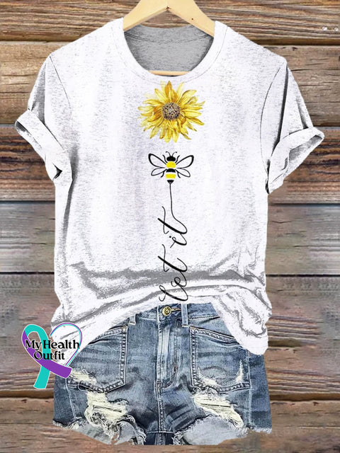Women’s Sunflower Let it Be Art Print Casual Round Neck T-shirt White / S