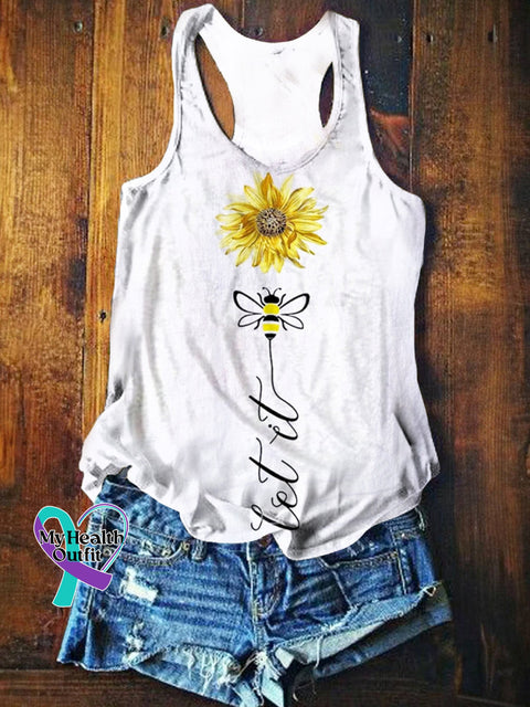 Women’s Sunflower Let it Be Art Print Casual Round Neck Tank Top White / S