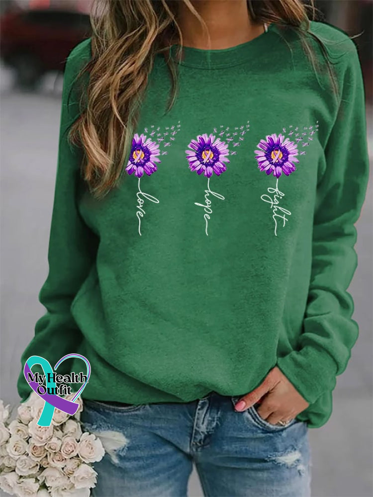 Women’s Sunflower Purple Ribbon Love Hope Fight Alzheimer’s Awareness Fighter Supporter