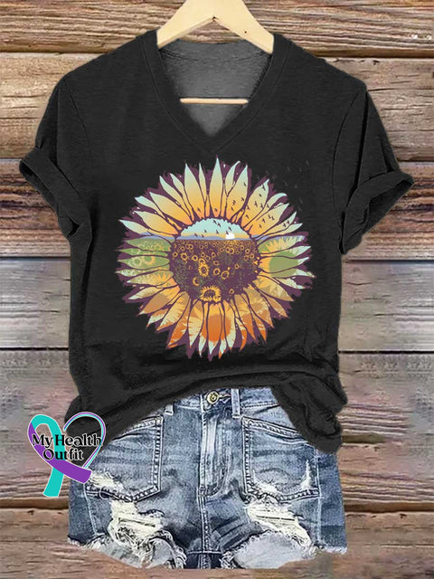 Women’s Sunflower V-neck Casual T-Shirt Black / S