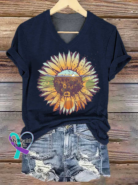 Women’s Sunflower V-neck Casual T-Shirt Blue / S