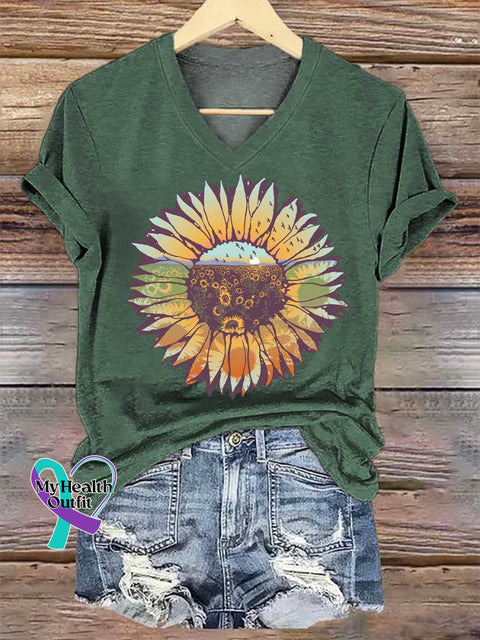 Women’s Sunflower V-neck Casual T-Shirt Green / S