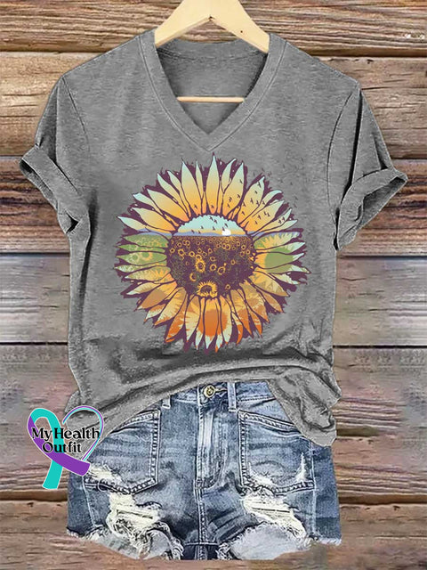 Women’s Sunflower V-neck Casual T-Shirt Grey / S