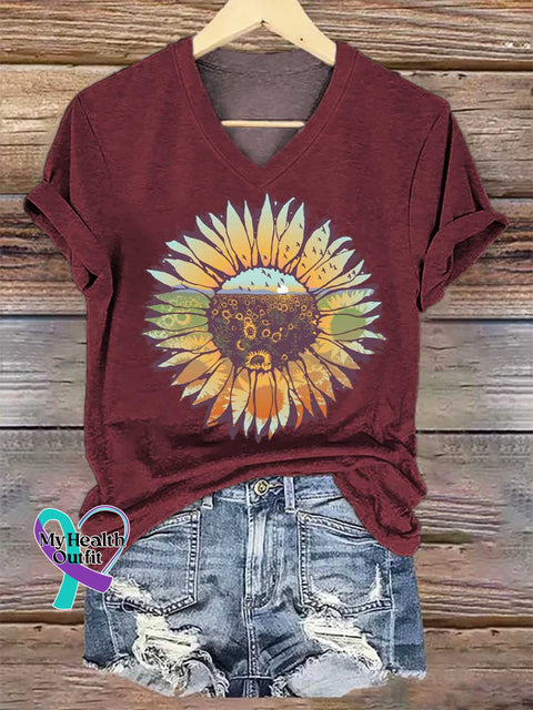 Women’s Sunflower V-neck Casual T-Shirt Red / S