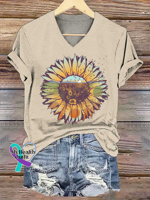 Women’s Sunflower V-neck Casual T-Shirt Sand / S