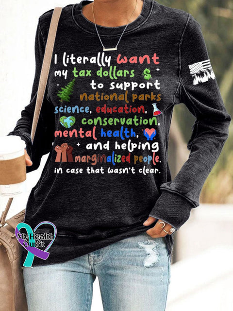 Women’s Support National Parks Print Round Neck Sweatshirt Black / S