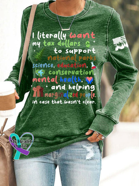 Women’s Support National Parks Print Round Neck Sweatshirt Green / S