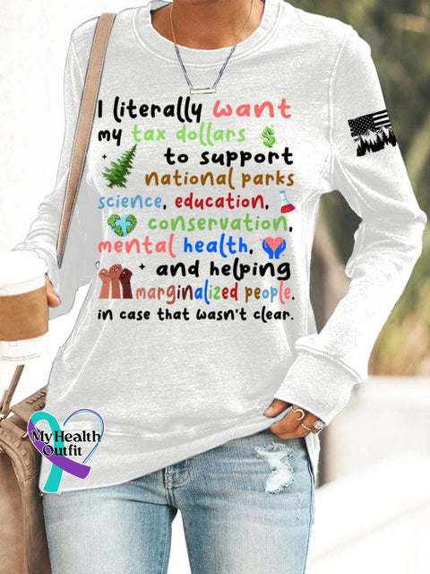 Women’s Support National Parks Print Round Neck Sweatshirt White / S