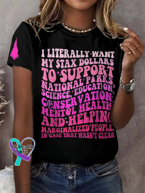 Women’s Support National Parks Print Round Neck T-Shirt Black / S