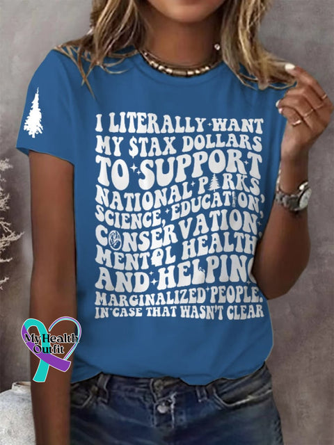 Women’s Support National Parks Print Round Neck T-Shirt Blue / S