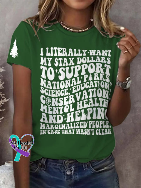 Women’s Support National Parks Print Round Neck T-Shirt Green / S