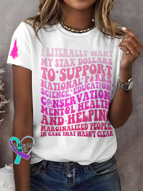 Women’s Support National Parks Print Round Neck T-Shirt White / S