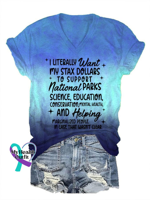 Women’s Support National Parks Print V Neck T-Shirt Blue / S